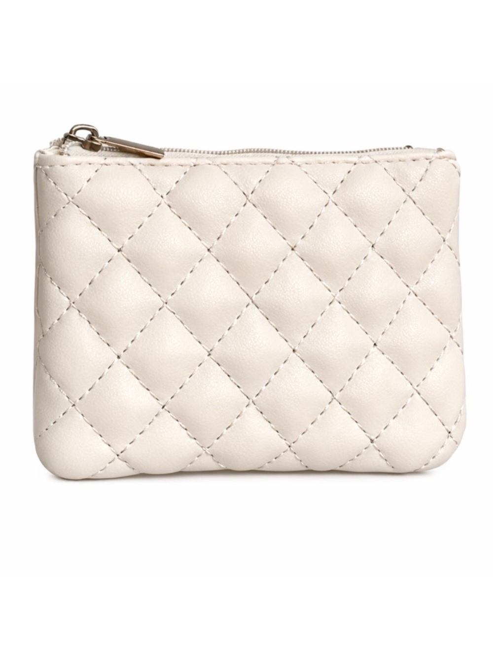 Cream Quilted Mini Zip Pouch Coin Purse Card Wallet Organizer